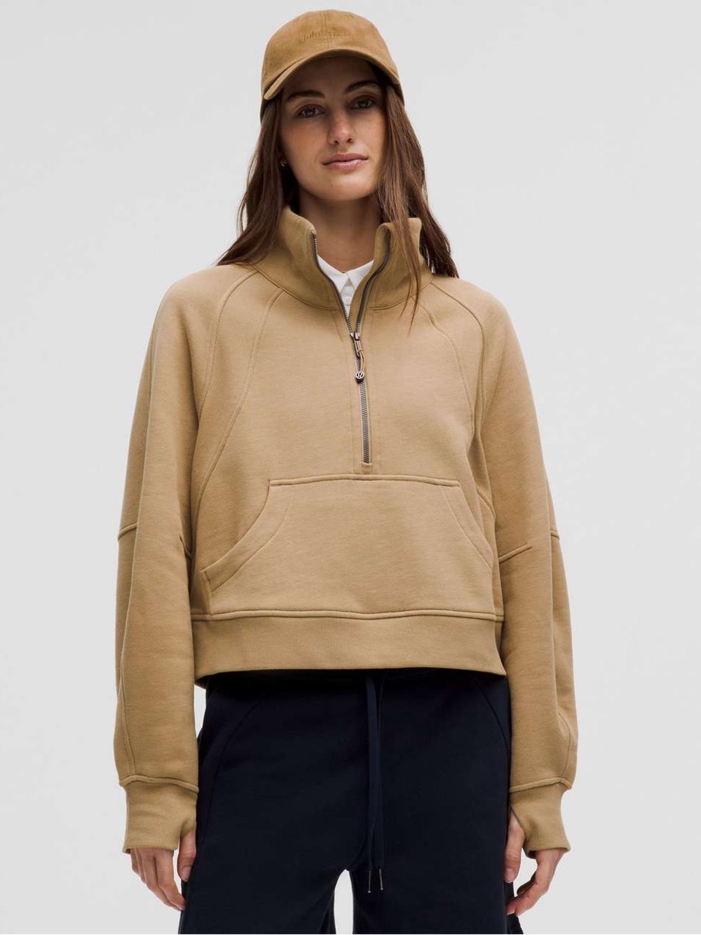 LULULEMON • Scuba Oversized Funnel-Neck Half Zip in Filbert Tan